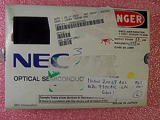 ~1.55um 2mW DFB laser 4-pin module.  With FC/PC connector. NEC model: NDL7701P1C-47C