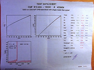 1555.75nm 14-pin 5mW /10mW DFB laser. JDS model: CQF915/408-19270. 7dBm average, 10dBm peak.