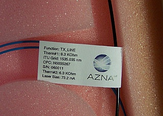 10Gb directly modulated laser. 1535.036nm, 1555.747nm, 1600.6nm, or 1604.026nm. 10Gb/s 120km Telecom CMLTM 13pin-GPO Butterfly Transmitter. AZNA or Finisar P/N: DM80-01-1-xxxx-4-LC,