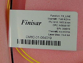 10Gb directly modulated laser. 1535.036nm, 1555.747nm, 1600.6nm, or 1604.026nm. 10Gb/s 120km Telecom CMLTM 13pin-GPO Butterfly Transmitter. AZNA or Finisar P/N: DM80-01-1-xxxx-4-LC,