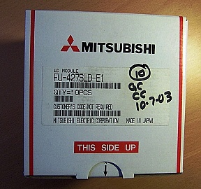 $28 each if buy 40pc. Min order qty=10pc.  2mW 1.3um MQW-FP laser diode coaxial module. Without connector. Mitsubishi model: FU-427SLD-E1