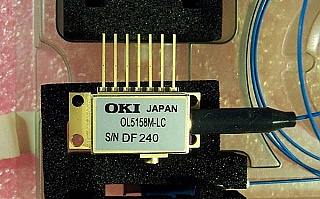1.55um EML laser module with built-in 40Gb/s EA-modulator. With GPPO-male RF connector.  OKI P/N: OL5158M-LC.