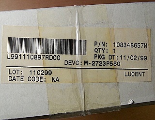 Combo of 10Gb dual-drive intensity modulator module and 10mW 1531.11nm PMF laser module (Lucent modulator model: M2623W, Lucent laser model: D2584P58). There is fiber between modulator and laser modules.