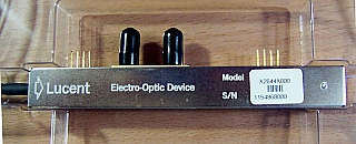 It seems 20Gb modulator.  With 4 FC/PC fiber connectors, all at one side of modulator body. Lucent  model: 2644X000. Seems high loss. 'Sell As Is'.