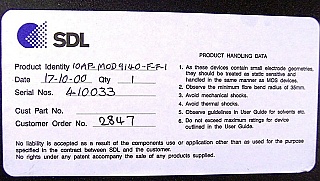 C-band and L-band 10Gb/s optical digital intensity modulator.  Zero chirp. With 3 FC/PC fiber connectors, 1% tap. JDS P/N: IOAP-MOD9140-F-F-1.