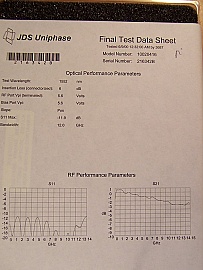 1.55um C-band 10Gb/s Bias-Ready optical digital intensity modulator, we have modulator driver for this modulator. Sample verified chirp-free. JDS P/N: 10020416. 6-dB insertion loss. Not Oxidized .