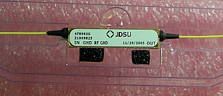 2.5-Gb/s optical modulator. It looks like phase modulator. Bias-free. For 1.55-um wavelength C-band. JDS P/N: 21009825. 'Sell As Is'