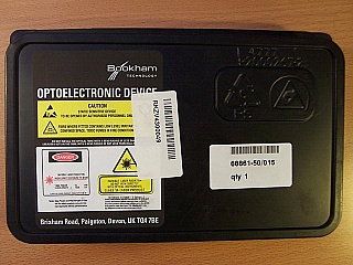 2.5 Gb/s Co-packaged Etalon Stabilised Laser and III-V Mach-Zehnder modulator, Bookham (Nortel) model: LCM155W5655-20A (1556.55nm)