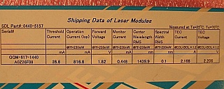 14xxnm 230mW laser module. Fitel model: FOL1404QQM-617-1440. With PMF. Used, 'Sell As Is'