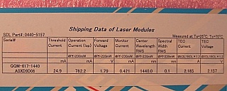 1440nm 230mW laser module. With PMF. With FBG. Fitel model: FOL1404QQM-617-1440.