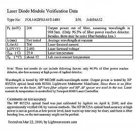 1480nm 200mW laser module. Fitel model: FOL1402PNJ-617-1480.  PMF with FBG