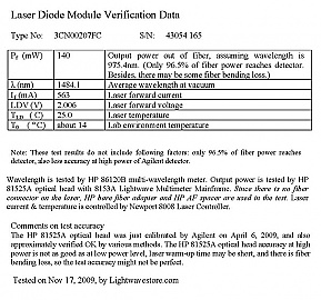 1484.1nm 140mW Alcatel  A1948PLI Laser with internal isolator.  Product code: 3CN00207FC.  with SC/APC connector.