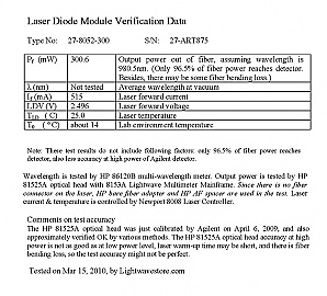 980nm 300mW kink-free pump laser with FBG stabilizer. JDSU product code: 27-8052-300