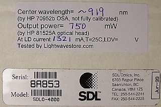 910-925nm >750mW multimode pump laser. High power, high reliability. for double-clad fiber amp. or Raman amp. SLD/JDSU product code: SLDO-4000