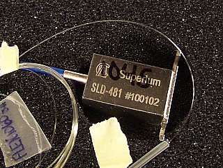 1045nm 3mW SLD.   14-pin DIL package.  Superlum model: SLD-481-MP-DIL-SM-PD.  Manufacture test data shows 1045nm center, FWHM 50.5nm