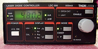 Thorlabs Laser Controller, max drive current 500 mA, model: LDC500