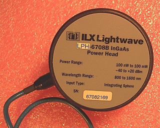 ILX LPH-6708B InGaAa power head integrating sphere,  800 to 1600 nm, -40 to +20dBm. With SC optical adapter.  'Sell As Is'. We can return, but two-way shipping cost is not refundable.