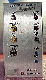 Optical receive equipment with Lasertron QRX-700 Lightwave Receiver plug-in module. 1300nm and 1550nm. It includes 250MHz optical receiver module.