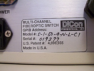 Dicon 2X50 Multi-Channel Fiberoptic Switch. Model: S-1-50-9-N-L-C1.