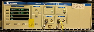 Photonetics TUNICS-MC Chassis Model 3647RA00 mainframe with two 3647HE1550-P6RL tunable laser modules. >6dBm laser tunable over 1500 - 1580 nm. FC/APC SMF optical interface.  1pm high resolution.