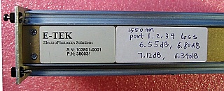 E-tek mainframe with power meter module, and WSS controller module, also a non-working DFB laser 1.55um module. . There is a separate 1x4 1550nm splitter passive module  and you can buy it separately