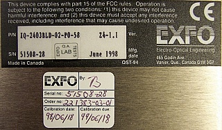 EXFO IQ-206 Optical Expansion Unit, Optionally with six IQ-2400 3dBm WDM laser source plug-in modules