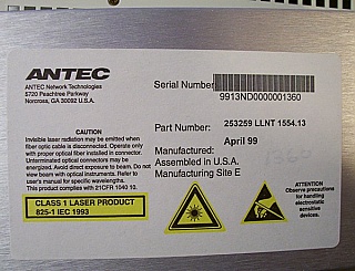 DWDM 200GHz-spacing 7-ch 10dBm laser sources(1551-1561nm).  ANTEC LASER II TRANSMITTER, SC/APC adapters.