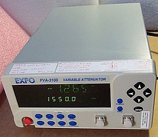 EXFO FVA-3100 Variable attenuator.1200-1650nm.  'BW' model : optimized for spectral flatness. With two new FC/PC optical adapters at front panel. 9/125um SMF. P/N: FVA-3100-BW-EI, version F.