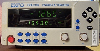EXFO FVA-3100 Variable attenuator.1200-1650nm.  'BW' model : optimized for spectral flatness. With two new FC/PC optical adapters at front panel. 9/125um SMF. P/N: FVA-3100-BW-EI, version F.